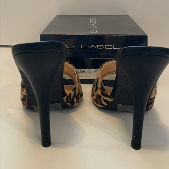 C. Label Black/ Leopard Print Heels Mules Slides size 9 - Picture 3 of 4